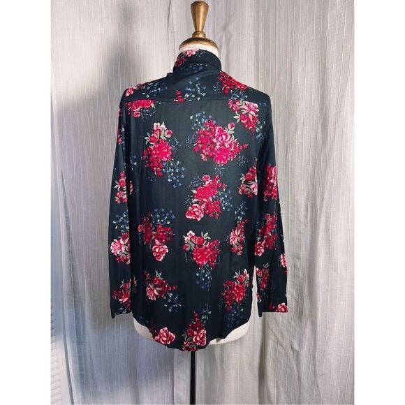 H&M Women's Black and Pink Floral Blouse - Size 6 - Picture 3 of 4